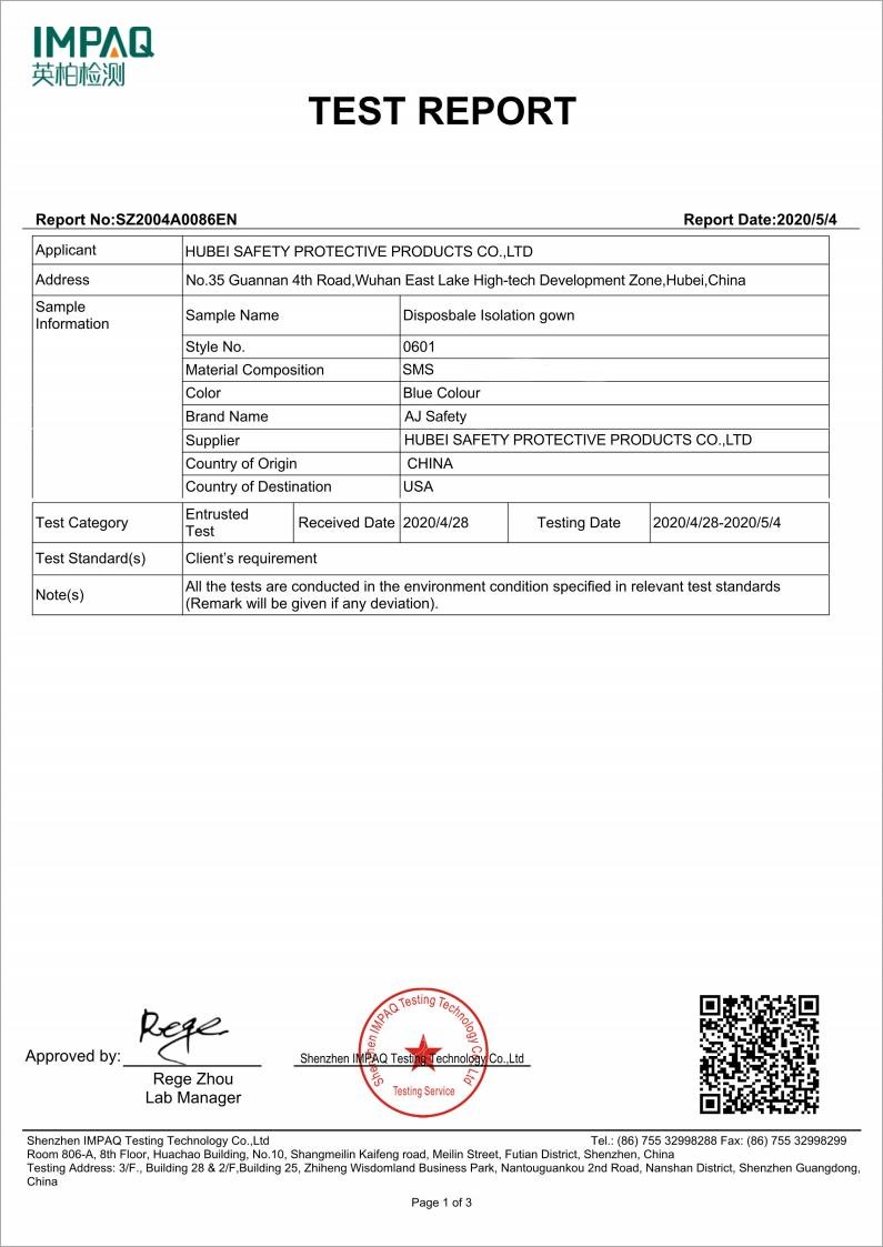 China HUBEI SAFETY PROTECTIVE PRODUCTS CO.,LTD(WUHAN BRANCH) Zertifizierungen